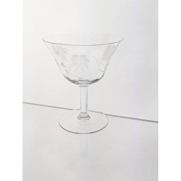 Vtg MCM 1950s Clear Etched Glass Champagne Barware Fancy Drinking New Year Party - Picture 8 of 10